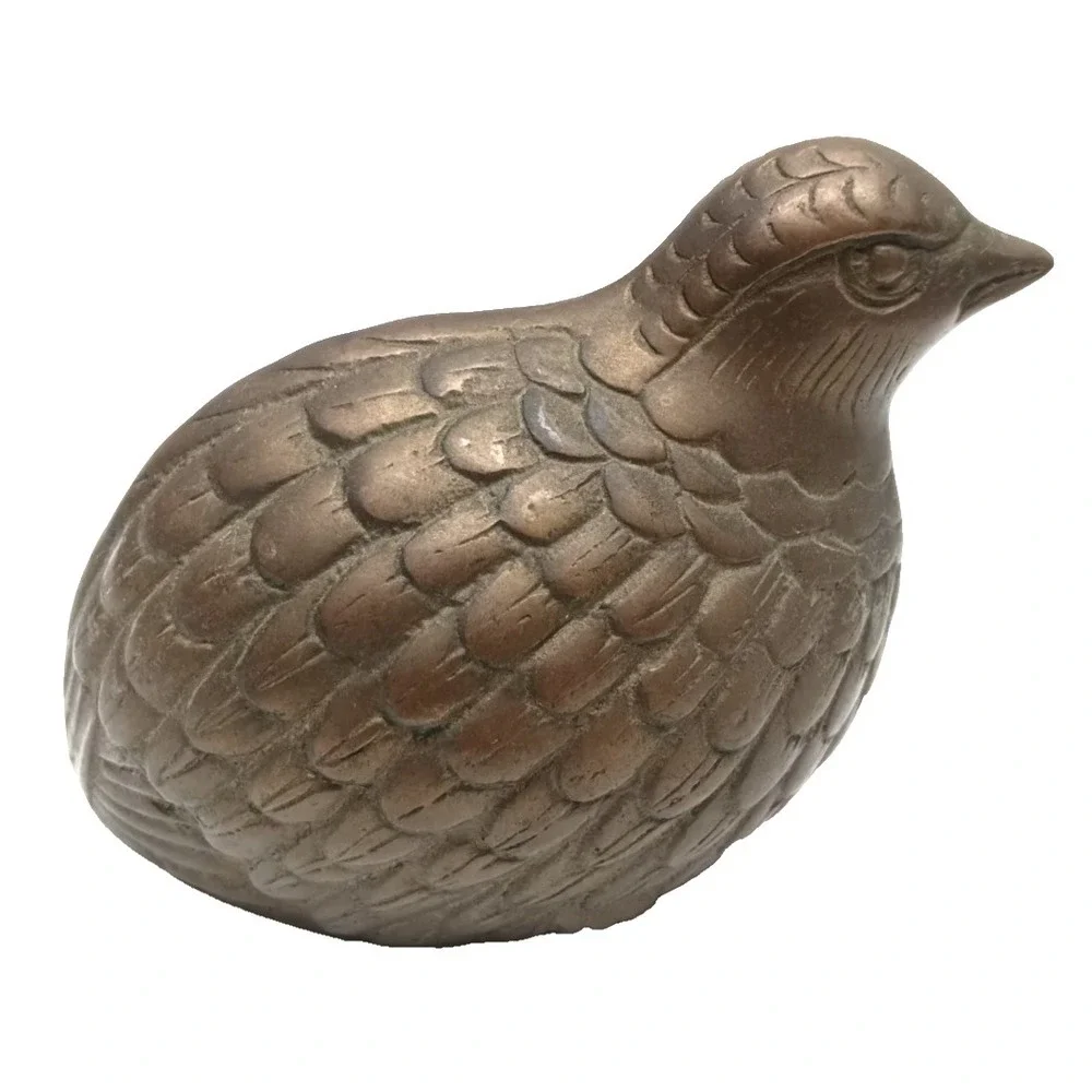 Vintage Solid Brass Quail Bird Figurine Paperweight Partridge Heavy 20 oz / 4